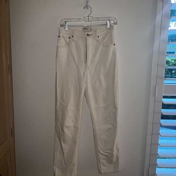 Abercrombie The Ankle Straight Ultra High Jeans, Curve Love, Cream, Size 27 - Picture 8 of 8